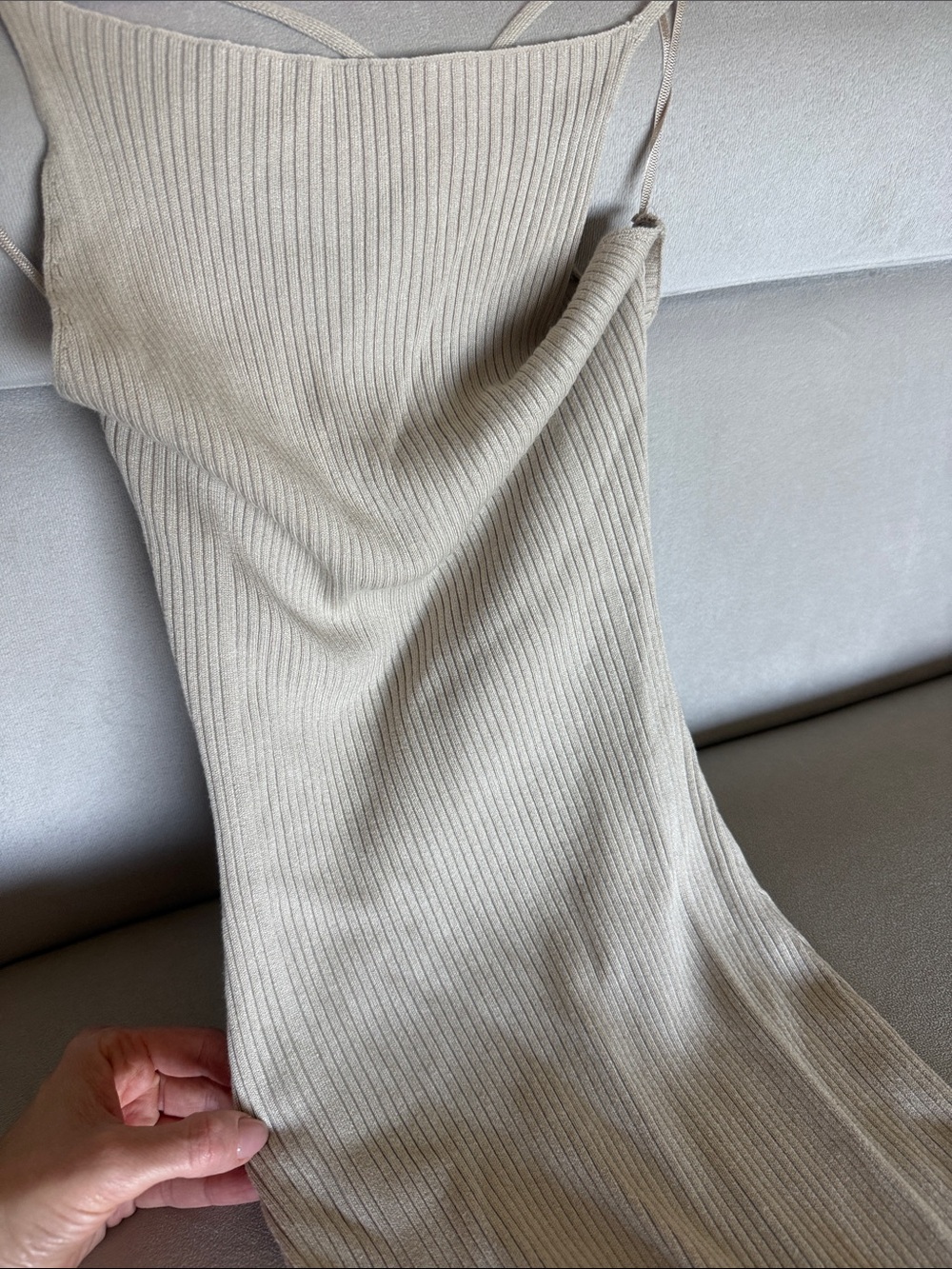 Zara Beige Striped Maxi Slip Dress with Spaghetti Straps
